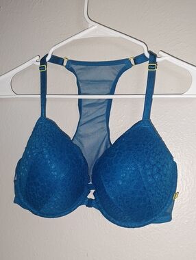 38C Victoria's Secret Teal Lace Racerback Demi Front Close Bra